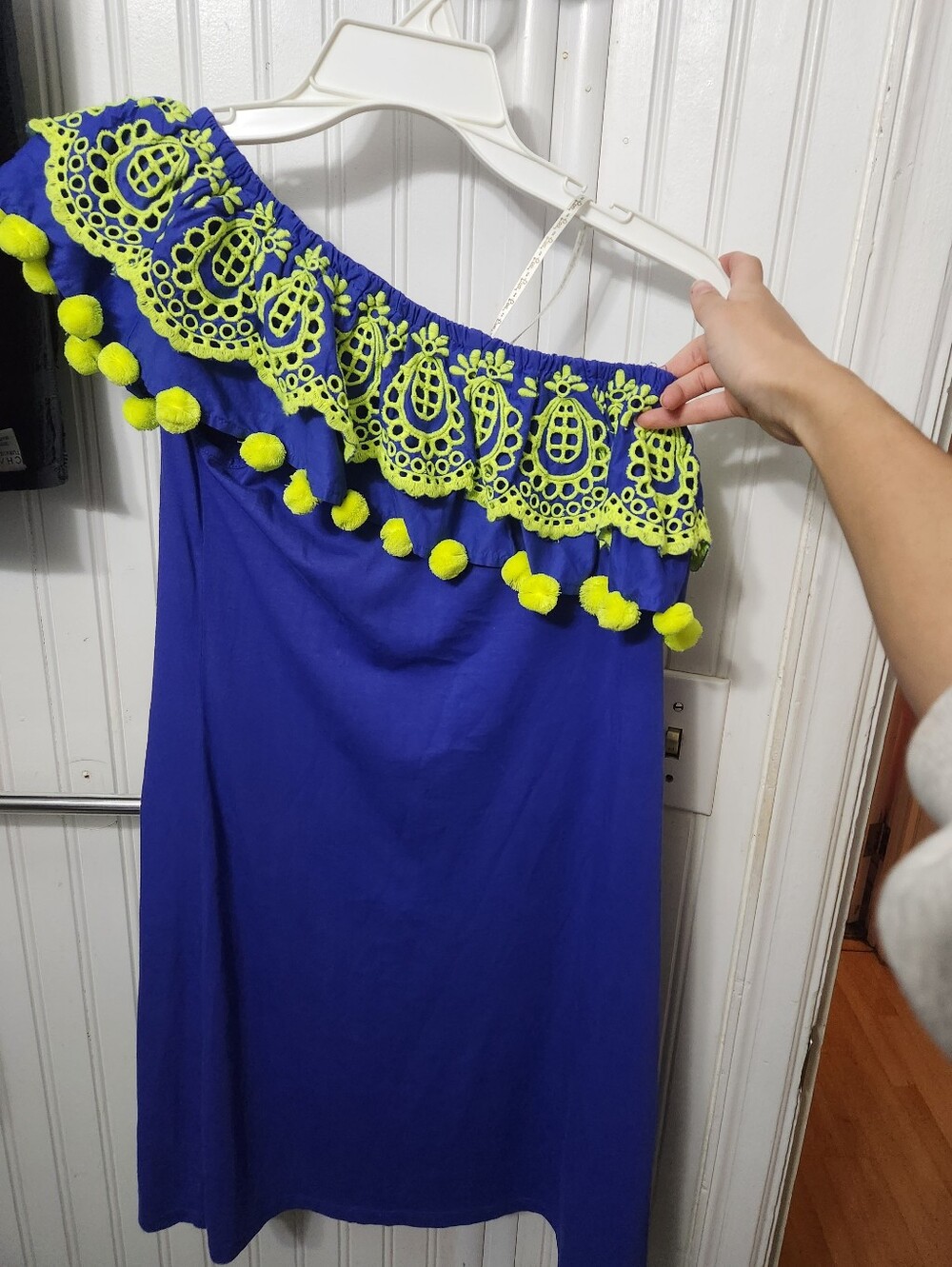 NWT Lilly Pulitzer Idara Cobalt Blue Dress with Neon Lime Embroidered Trim